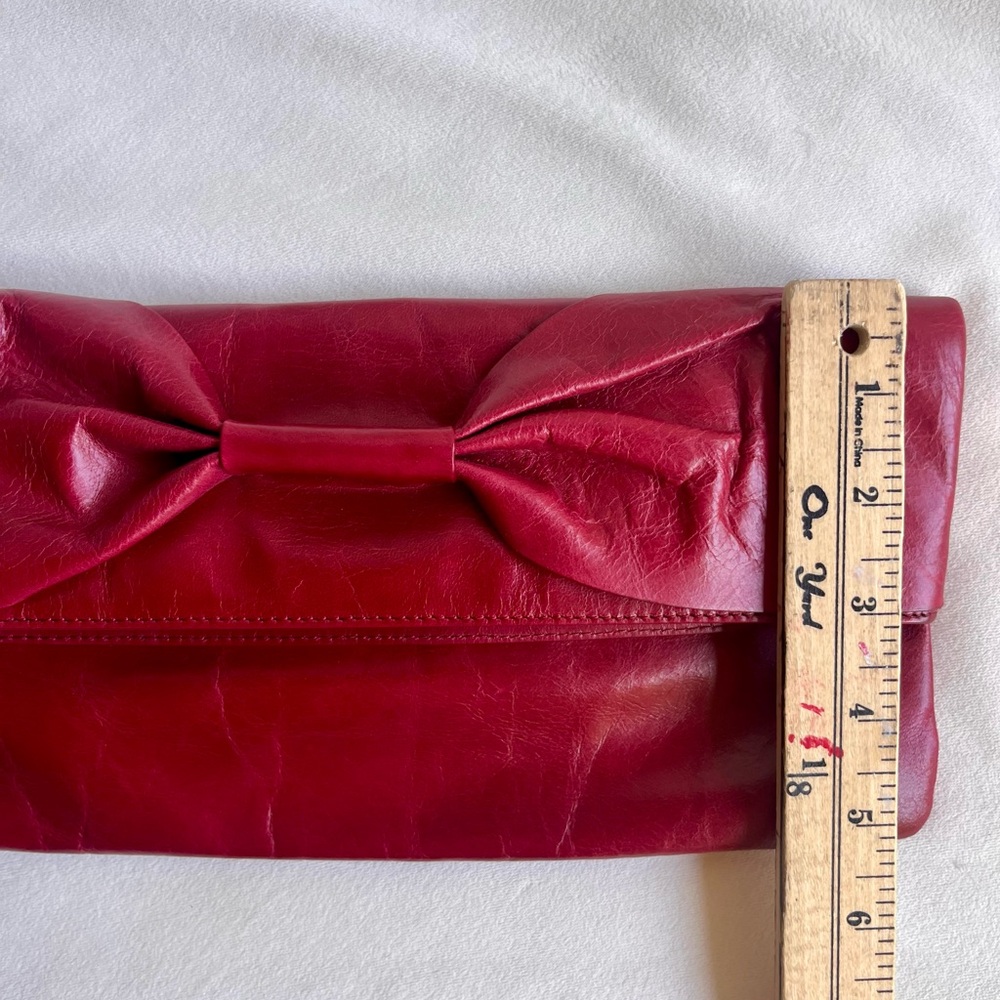 HOBO International Leather Bow Clutch Purse in Pink Red Fuchsia - Picture 10 of 11